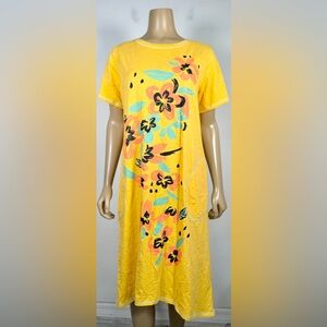LOGO by Lori Goldstein Women’s Size Medium Limitee Yellow Tee Dress Floral